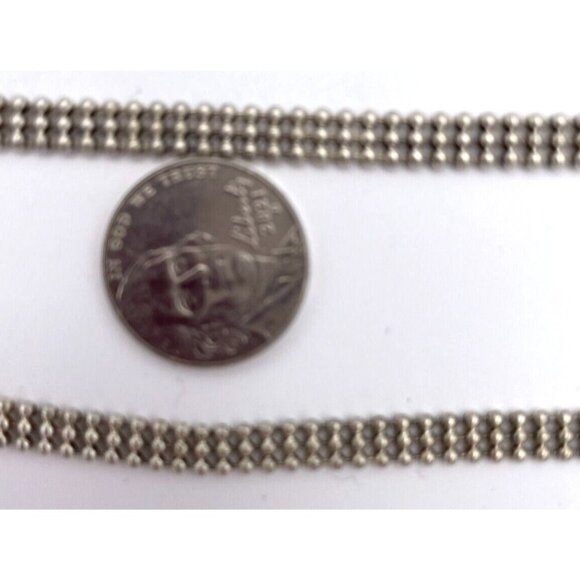 Unisex Italian 925 Sterling Silver 3 Row Beaded Necklace 18" Chain - Picture 5 of 6